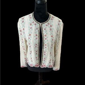 VINTAGE Nipon Night beaded floral silk jacket, wearable art, size S